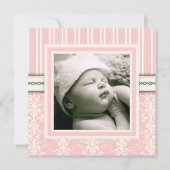 Baptism Pink  Damask Fotouitnodiging Kaart (Voorkant)