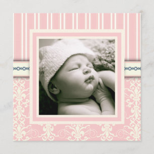 Baptism Pink Damask Fotouitnodiging Kaart