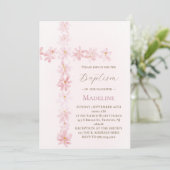 Baptism pink floral cross  kaart (Staand voorkant)
