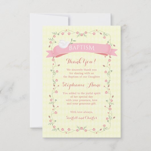 Baptism Pink Floral Wreator Kaart (Voorkant)
