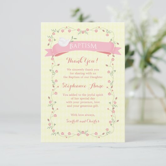 Baptism Pink Floral Wreator Kaart (Staand voorkant)