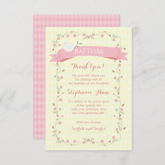 Baptism Pink Floral Wreator Kaart (Voorkant / Achterkant)