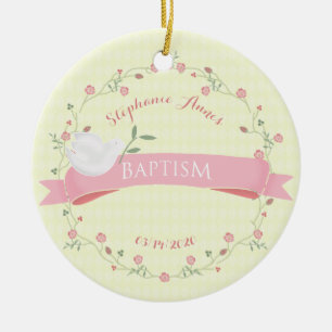 Baptism Pink Floral Wreator Keramisch Ornament