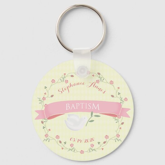 Baptism Pink Floral Wreator Sleutelhanger (Voorkant)