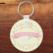 Baptism Pink Floral Wreator Sleutelhanger (Voorkant)