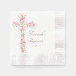 Baptism pink flowers cross baby girl  servet