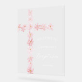 Baptism pink flowers cross welcome clear sign acryl bord (Hoek)