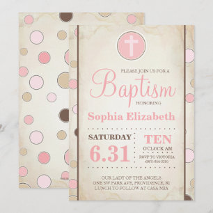 Baptism Pink Polka Dot Invite - Baby Girl Kaart