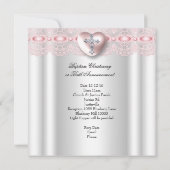 Baptism Pink Silver Photo Heart Cross Girl Kaart (Achterkant)