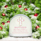 Baptism Pink Watercolor Floral Cross Custom  Sneeuwbol (Kerstmis)