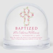 Baptism Pink Watercolor Floral Cross Custom  Sneeuwbol (Achterkant)