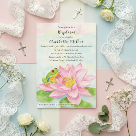 Baptism Pink Waterlily & Tree Frog Kaart
