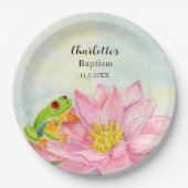 Baptism Pink Waterlily & Tree Frog Papieren Bordje (Voorkant)