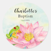 Baptism Pink Waterlily & Tree Frog Ronde Sticker (Voorkant)