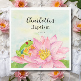 Baptism Pink Waterlily & Tree Frog Servet