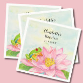 Baptism Pink Waterlily & Tree Frog Servet