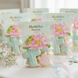 Baptism Pink Waterlily & Tree Frog Vierkante Sticker
