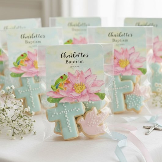 Baptism Pink Waterlily & Tree Frog Vierkante Sticker