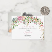 Baptism Pink Waterverf Floral Girl Dank je wel C Notitiekaartje (Voorkant / Achterkant in situ)