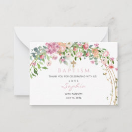 Baptism Pink Waterverf Floral Girl Dank je wel C Notitiekaartje