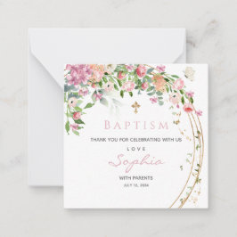 Baptism Pink Waterverf Floral Girl Notitiekaartje