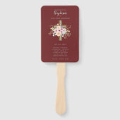 Baptism-programma Fan - Floral Cross Burgundy Handwaaier (Voorkant)