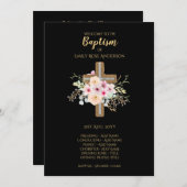 Baptism-programma - Floral Cross Black Gold Programmakaart (Voorkant / Achterkant)
