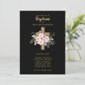Baptism-programma - Floral Cross Black Gold Programmakaart (Staand voorkant)