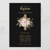 Baptism-programma - Floral Cross Black Gold Programmakaart (Voorkant)