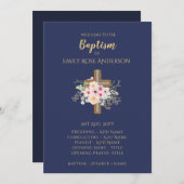 Baptism-programma - Floral Cross BLUE Gold Programmakaart (Voorkant / Achterkant)