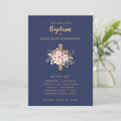 Baptism-programma - Floral Cross BLUE Gold Programmakaart (Staand voorkant)