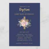 Baptism-programma - Floral Cross BLUE Gold Programmakaart (Voorkant)