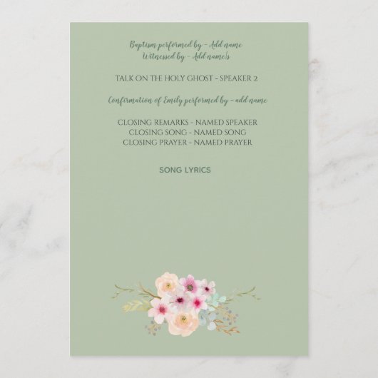 Baptism-programma - Floral Cross - Boy of Girl Programmakaart (Achterkant)