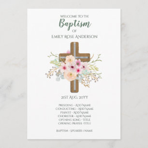 Baptism-programma - Floral Cross - Boy of Girl Programmakaart