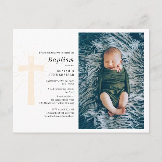 Baptism Religieuze Ceremonie Aangepaste Baby Foto Uitnodiging Briefkaart (Voorkant)