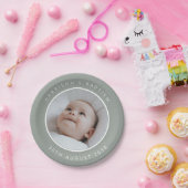 Baptism Round Photo Sage Papieren Bordje (Feest)