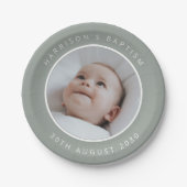 Baptism Round Photo Sage Papieren Bordje (Voorkant)