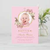 Baptism Roze meisje Foto Orchids Floral Geometric Kaart (Staand voorkant)
