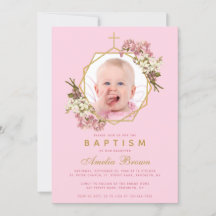 Baptism Roze meisje Foto Orchids Floral Geometric