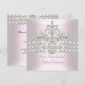 Baptism Roze Tiara Silver White Pearl Diamond Kaart (Voorkant / Achterkant)