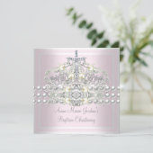 Baptism Roze Tiara Silver White Pearl Diamond Kaart (Staand voorkant)