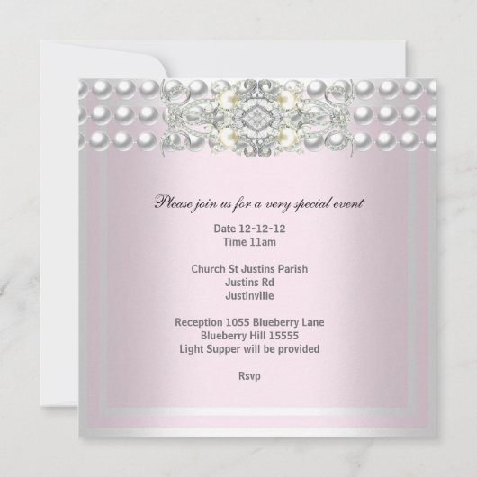 Baptism Roze Tiara Silver White Pearl Diamond Kaart (Achterkant)