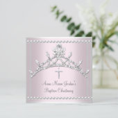 Baptism Roze Tiara Silver White Pearl Diamond Kaart (Staand voorkant)