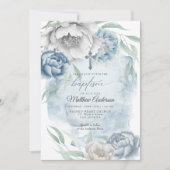 BAPTISM Rustic Dusty Blue Alabaster Flowers Kaart (Voorkant)