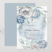 BAPTISM Rustic Dusty Blue Alabaster Flowers Kaart (Voorkant / Achterkant)
