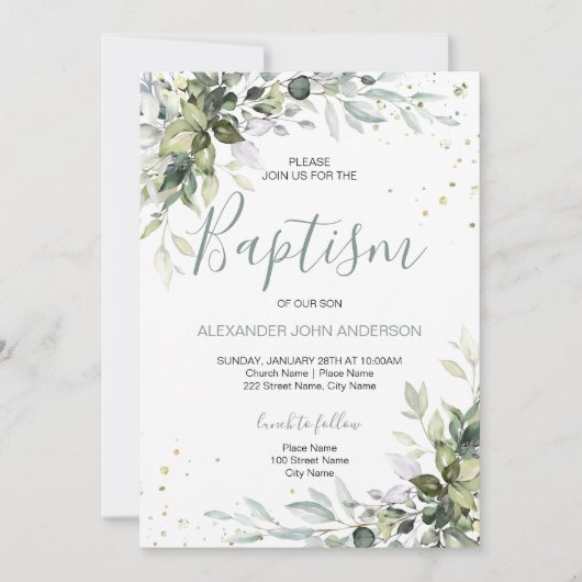 Baptism Rustic Greenery Leafy Foliage Kaart (Voorkant)