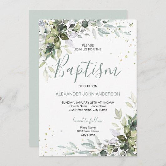 Baptism Rustic Greenery Leafy Foliage Kaart (Voorkant / Achterkant)