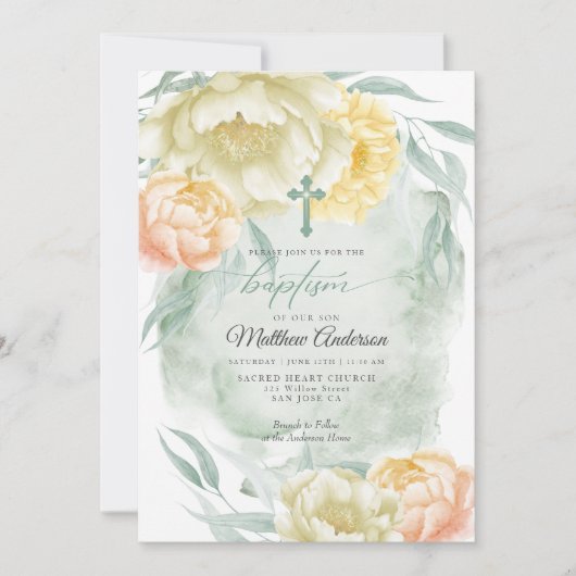 BAPTISM Rustic Ivory Lemon Yellow Floral Kaart (Voorkant)