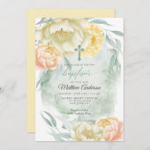 BAPTISM Rustic Ivory Lemon Yellow Floral Kaart (Voorkant / Achterkant)