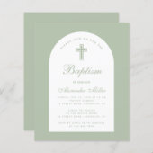 Baptism Sage Budget Arch Green Script Invitation (Voorkant / Achterkant)